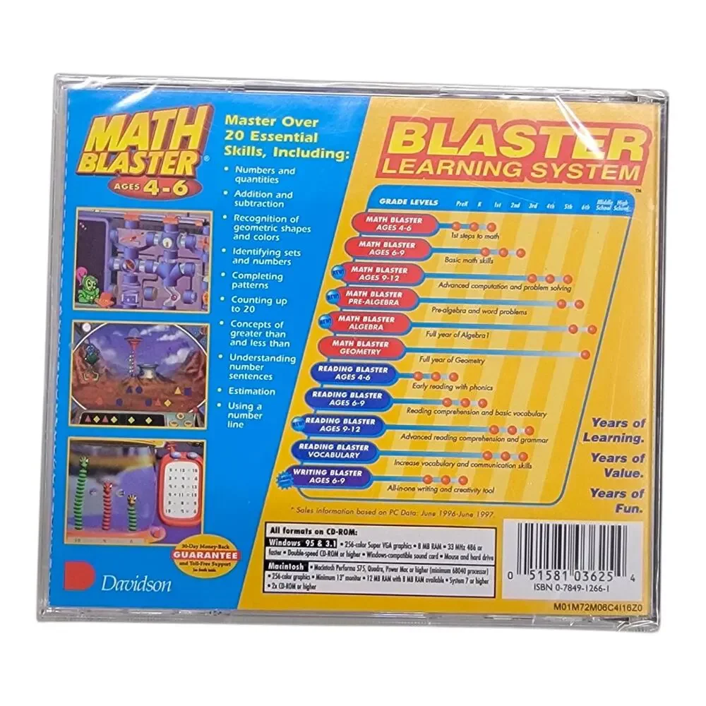 Math Blaster Ages 4-6 PC Mac CD-ROM Vintage 1997 Davidson Software New Sealed
